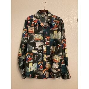 Vintage 70s Kennington Mickey Mouse Fantasia Polyester Disco Long sleeve Shirt M